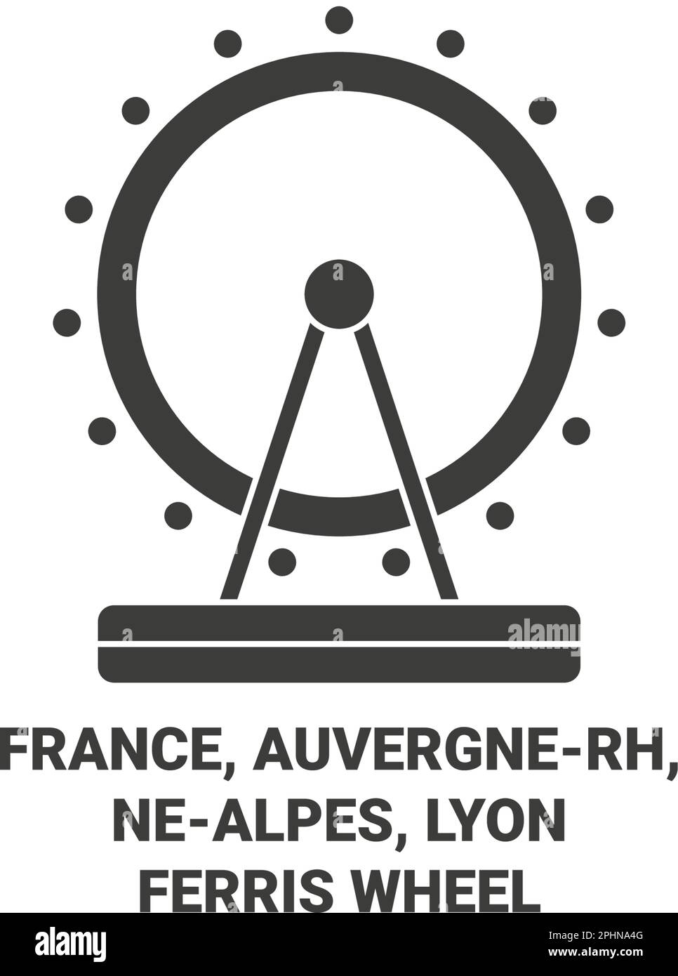 Vektordarstellung von Frankreich, Auvergnerh, Nealpes, Lyonferris Wheel Travel Landmark Stock Vektor