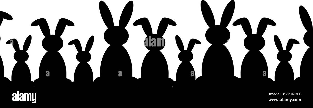 Frohes Osterbanner, Poster, Grußkarte, Grenze. Trendiges Osterdesign mit Hasen in Schwarz. Moderner minimalistischer Style Stock Vektor