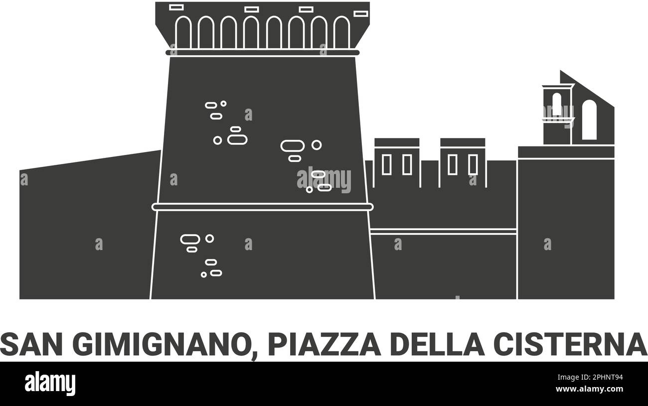 Italien, San Gimignano, Piazza della Cisterna, Reise-Wahrzeichen-Vektordarstellung Stock Vektor