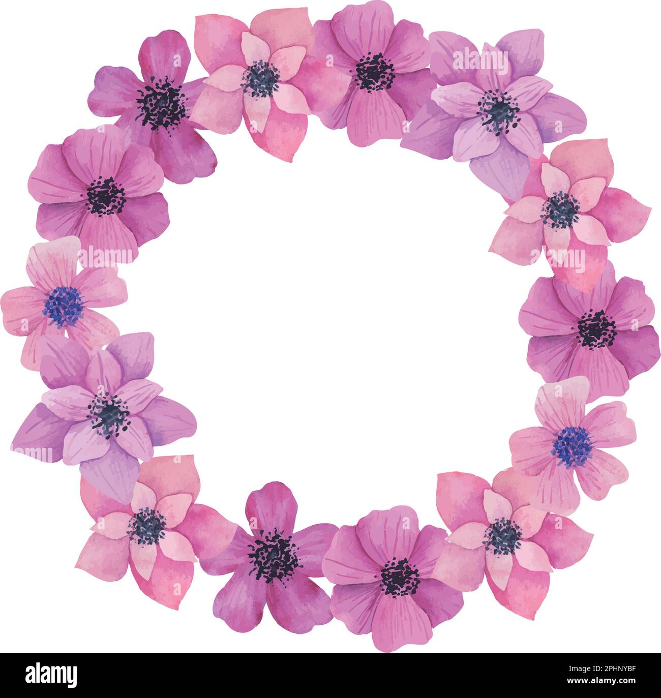 Vektor, wasserfarbener Blumenrahmen mit Anemonblumen, handgezeichnete Schablone Stock Vektor