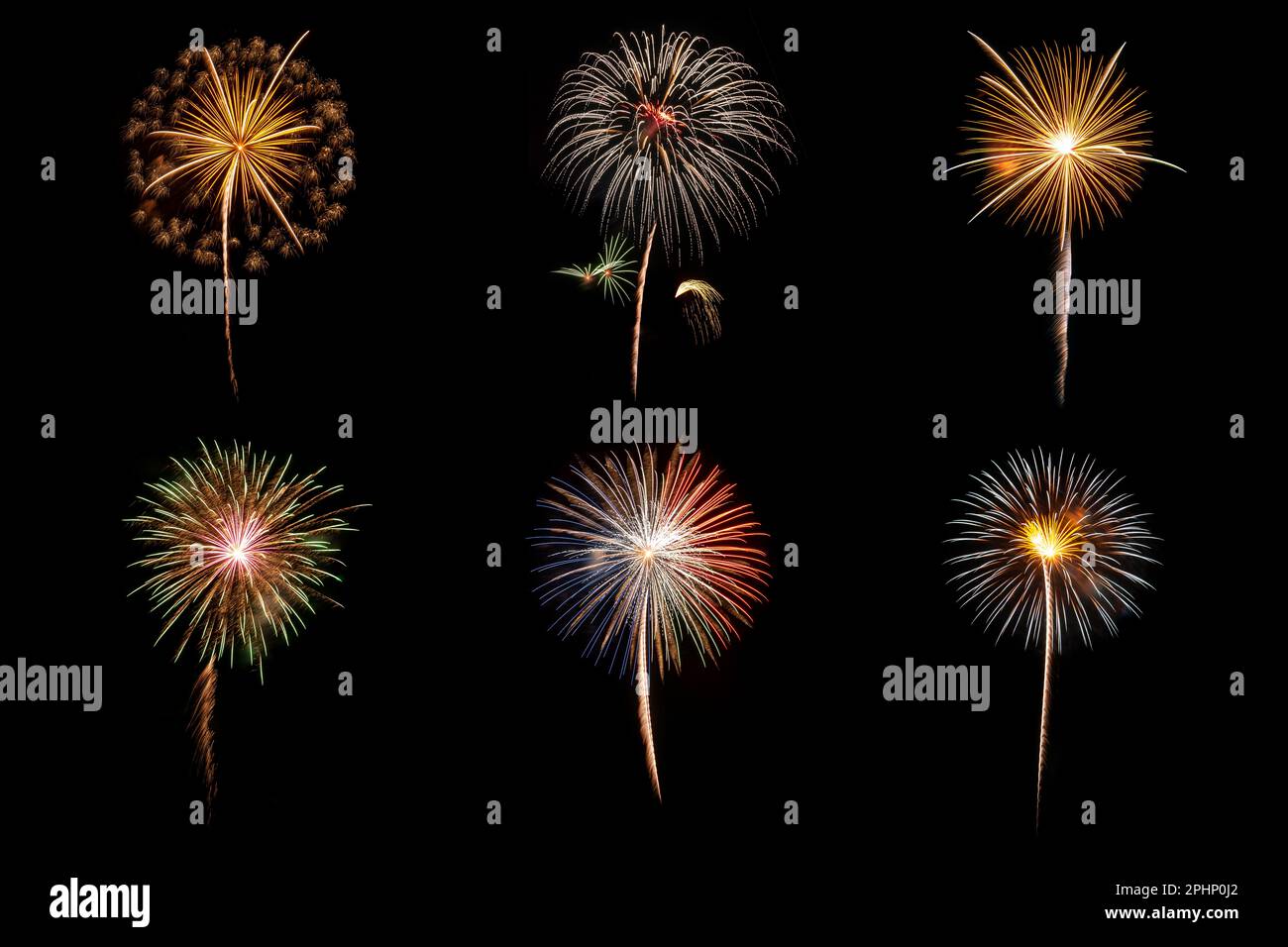 Real Fireworks Display Feier Kollektion Set, buntes Neujahrsfeuerwerk Stockfoto