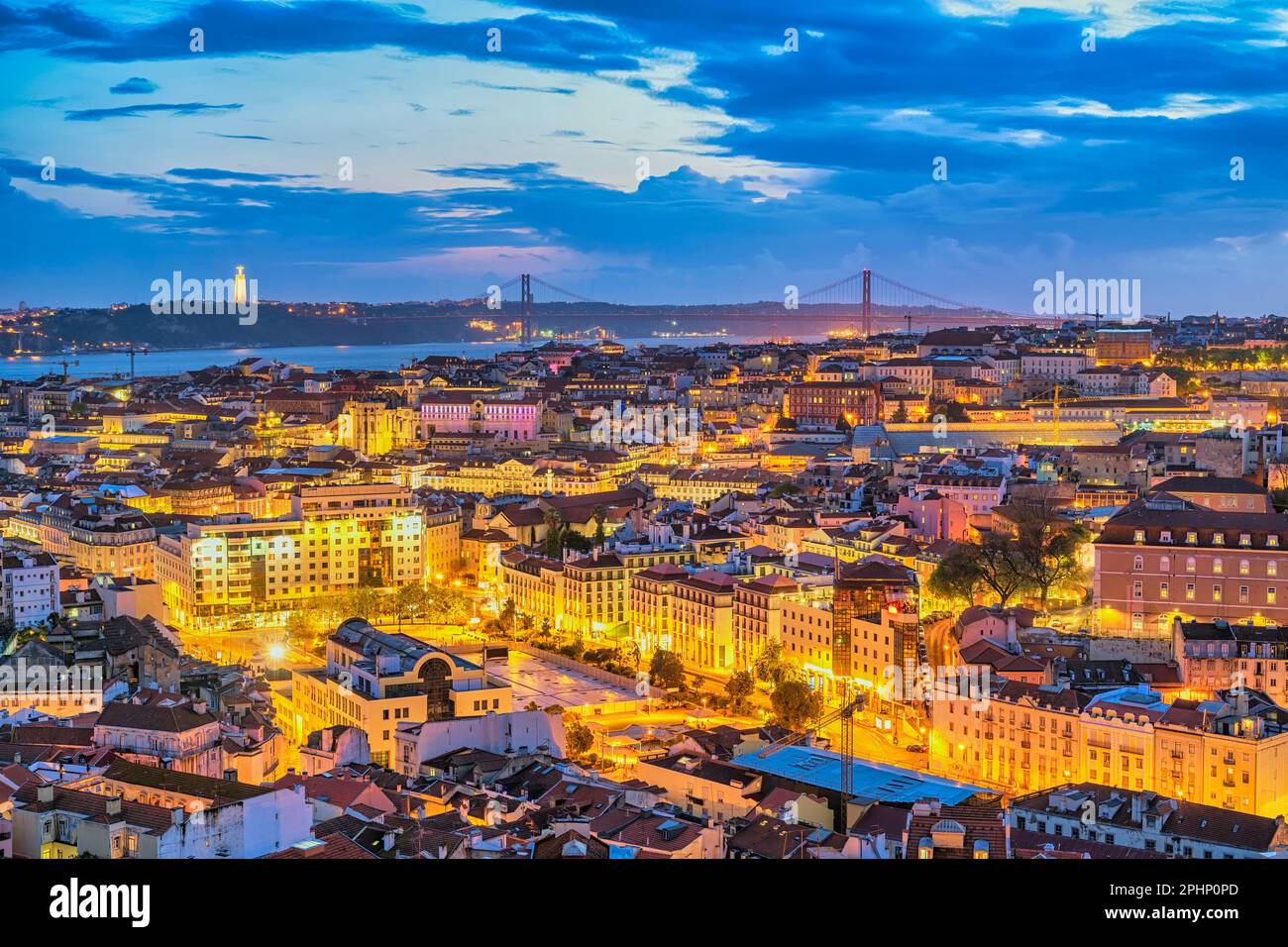 Lissabon Portugal Sonnenuntergang City Skyline im Lissabon Baixa Viertel Stockfoto