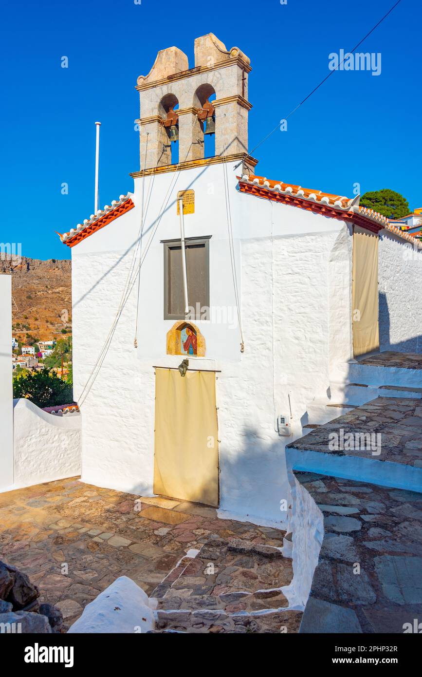 Kleine Kirche in der griechischen Stadt Hydra. Stockfoto