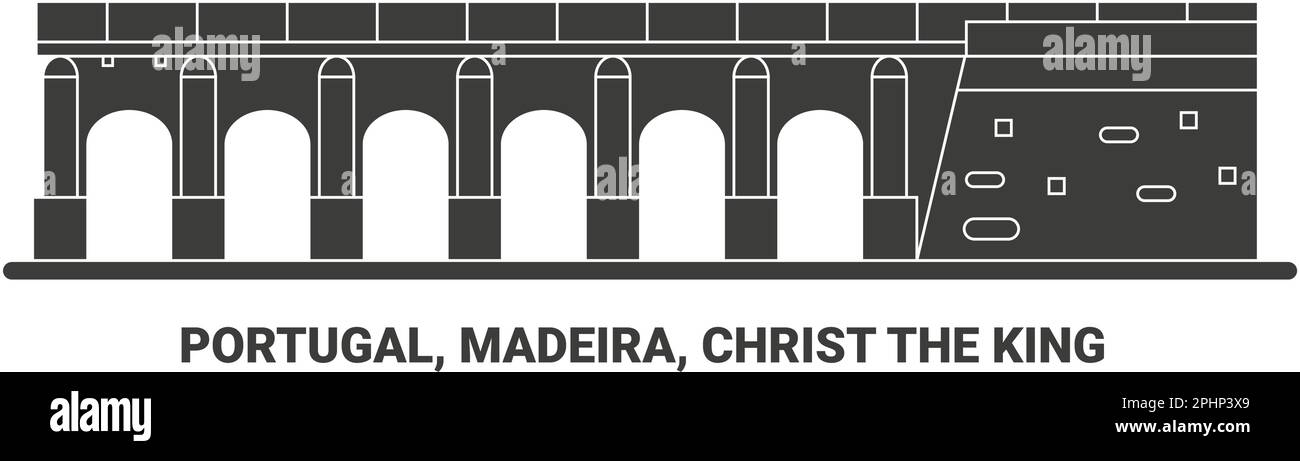 Portugal, Madeira, Christus, der König, Reise-Wahrzeichen-Vektor-Illustration Stock Vektor