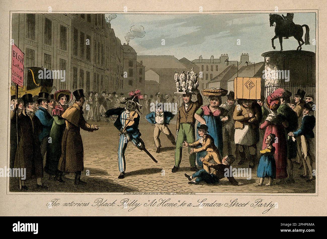 Billy Waters, 1778–1823, war ein einbeiniger Entertainer und Busker in einer überfüllten London Street, Vintage-Gravur von 1822 Stockfoto