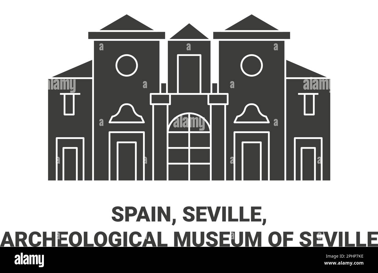 Spanien, Sevilla, Archäologisches Museum von Sevilla, Reise-Wahrzeichen-Vektordarstellung Stock Vektor Spanien, Sevilla, Archäologisches Museum von Sevilla, Reise-Wahrzeichen-Vektordarstellung Stock Vektor