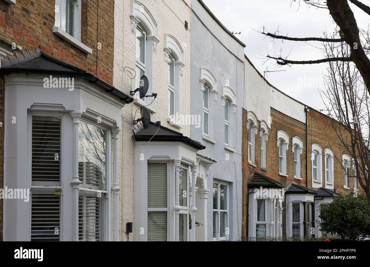 Wohnimmobilien auf der Foulden Road, Amhurst Road und Stoke Newington High Street, Hackney, N16, East London, England, Vereinigtes Königreich. Stockfoto