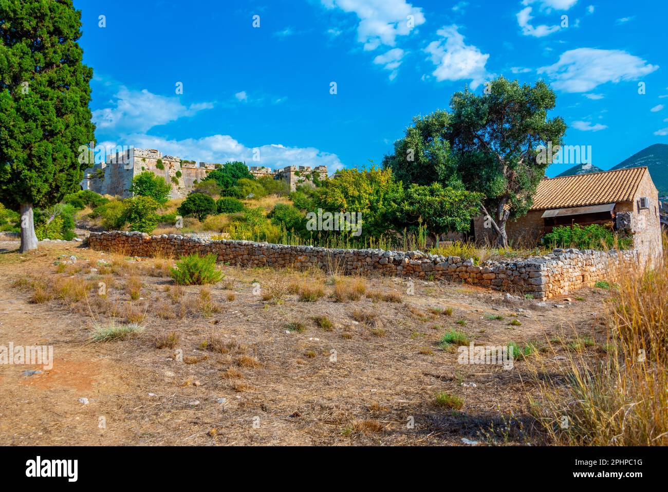 Blick auf die Burg Pylos in Griechenland. Stockfoto