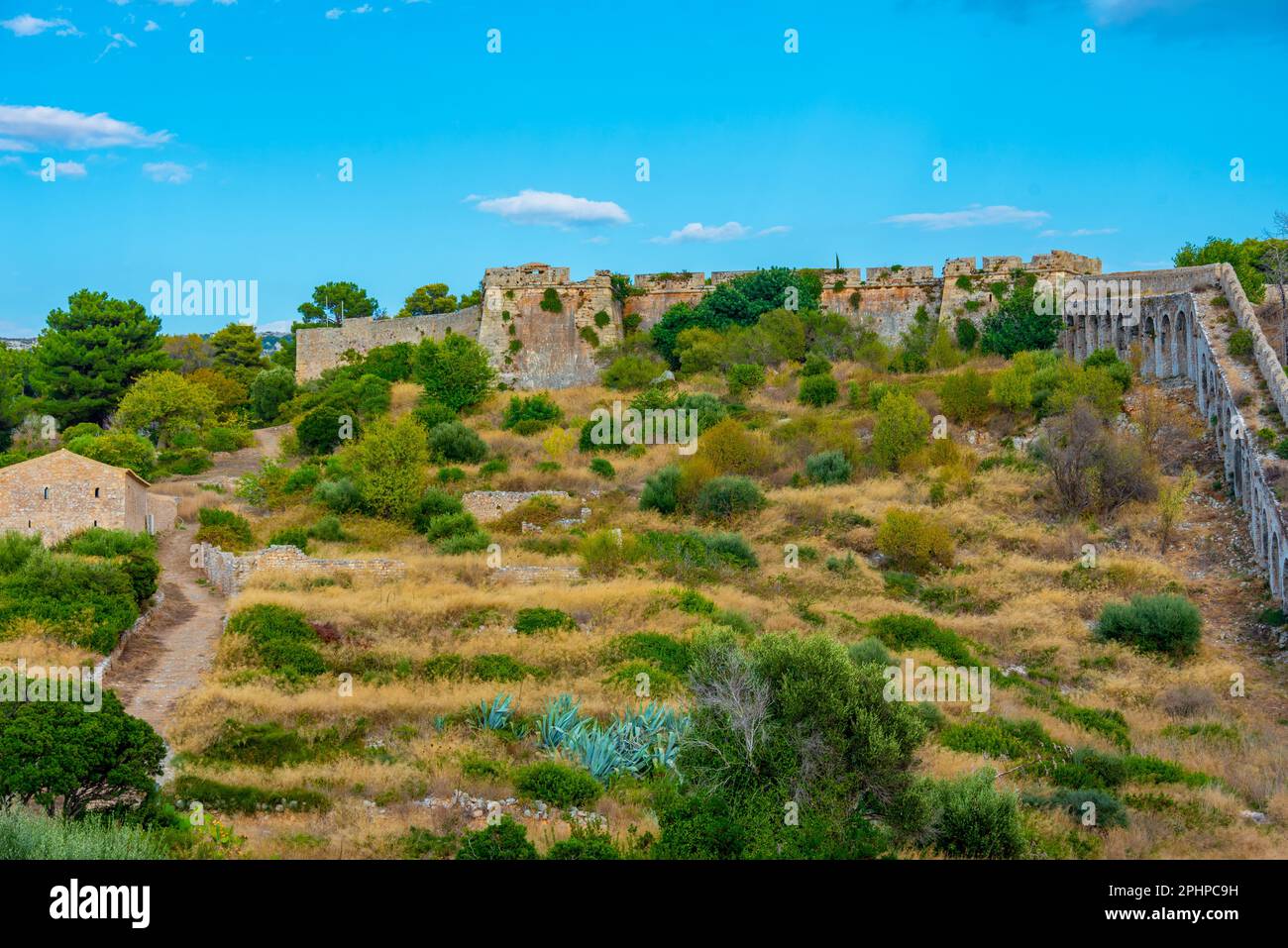 Blick auf die Burg Pylos in Griechenland. Stockfoto