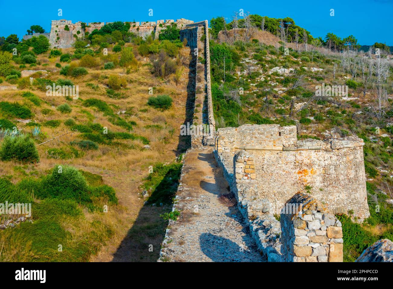 Blick auf die Burg Pylos in Griechenland. Stockfoto