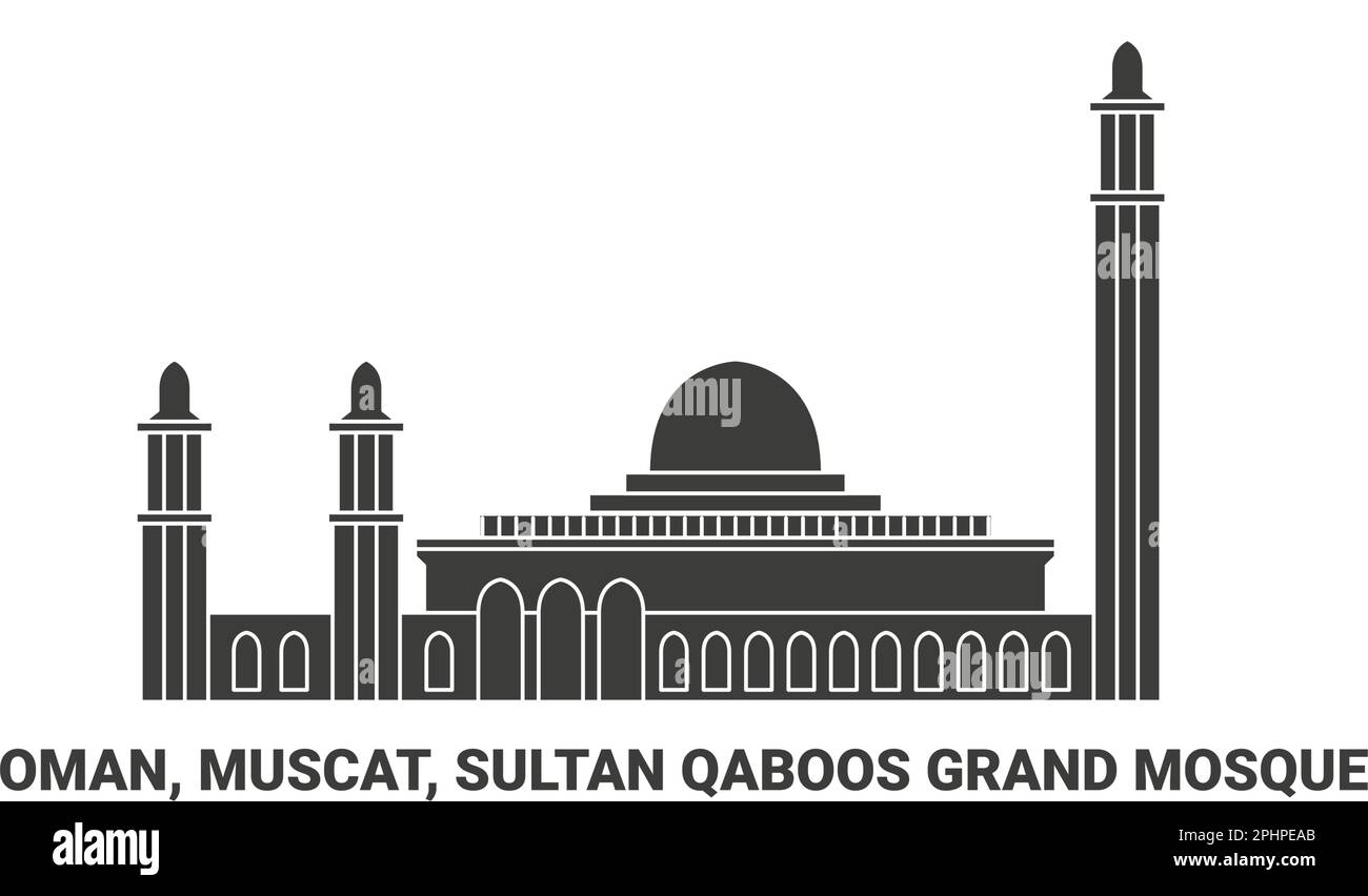 Oman, Muscat, Sultan Qaboos große Moschee, Reise-Wahrzeichen-Vektordarstellung Stock Vektor
