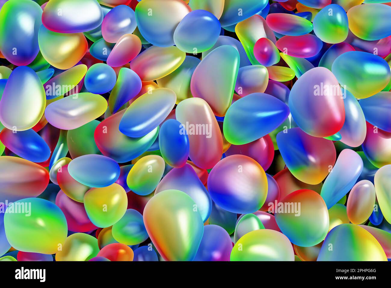 Viele mehrfarbige, durchsichtige Steine. 3D-Rendering Stockfoto