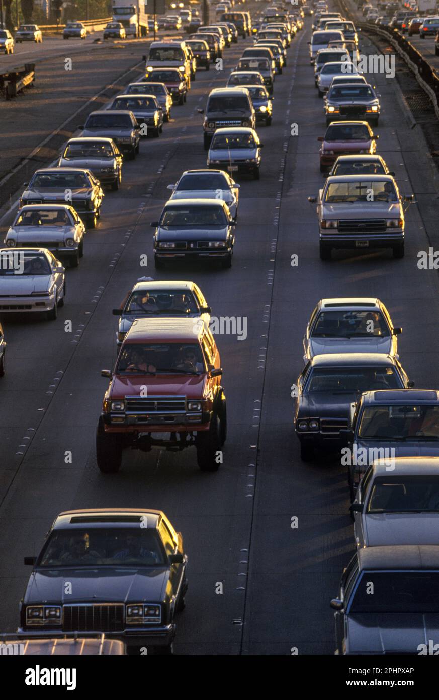 1990 historische BERUFSVERKEHR DOWNTOWN Interstate 110 HARBOR FREEWAY LOS ANGELES Kalifornien USA Stockfoto