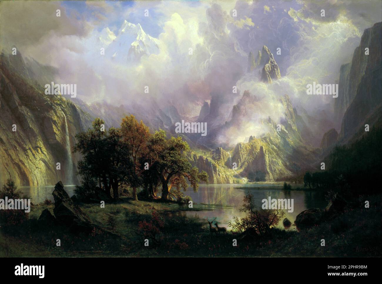 Rocky Mountain Landscape, Malerei von Albert Bierstadt Stockfoto