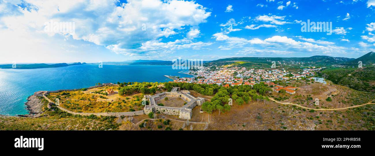 Panorama der Burg Pylos in Griechenland. Stockfoto