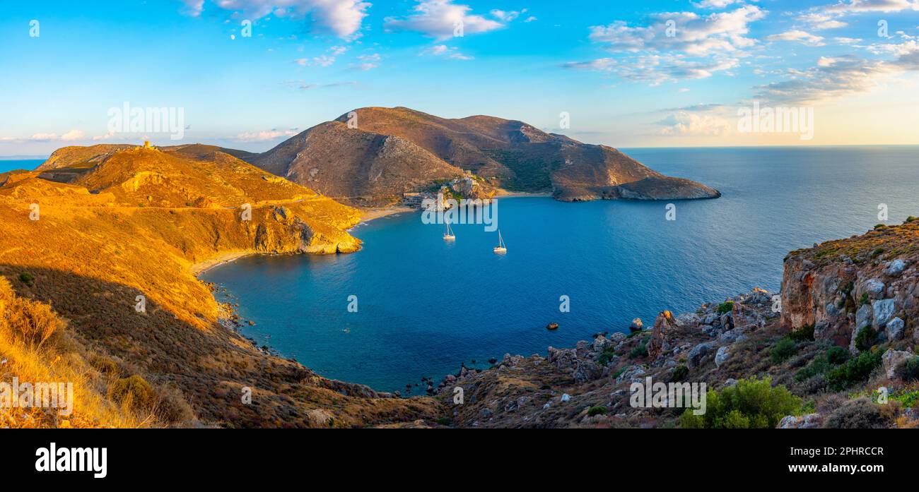 Panoramablick auf Marmari Beach in Griechenland. Stockfoto