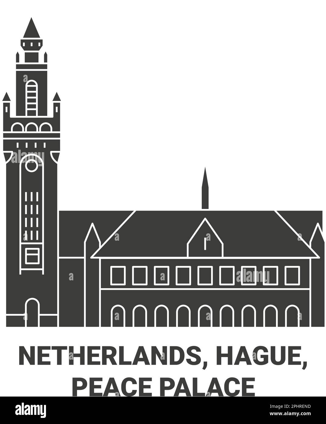 Vektorgrafik der Reise durch die Niederlande, Den Haag und den Friedenspalast Stock Vektor