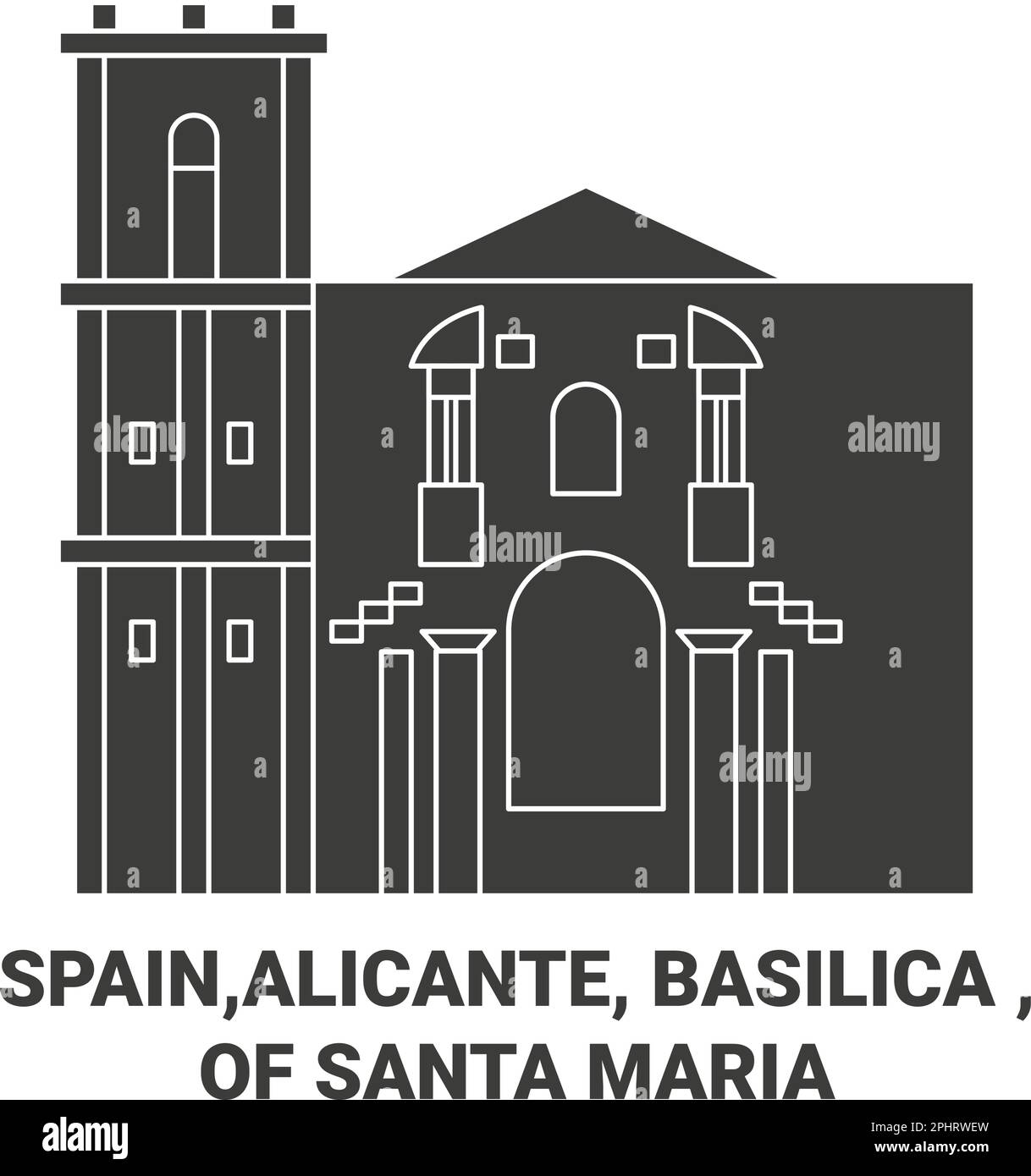 Spanien, Alicante, Basilika, von Santa Maria Reise-Wahrzeichen-Vektordarstellung Stock Vektor