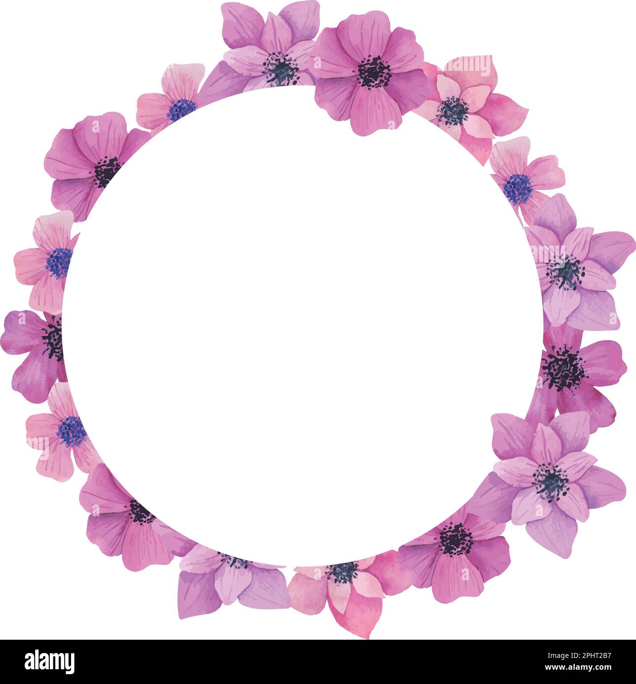 Vektor, wasserfarbener Blumenrahmen mit Anemonblumen, handgezeichnete Schablone Stock Vektor