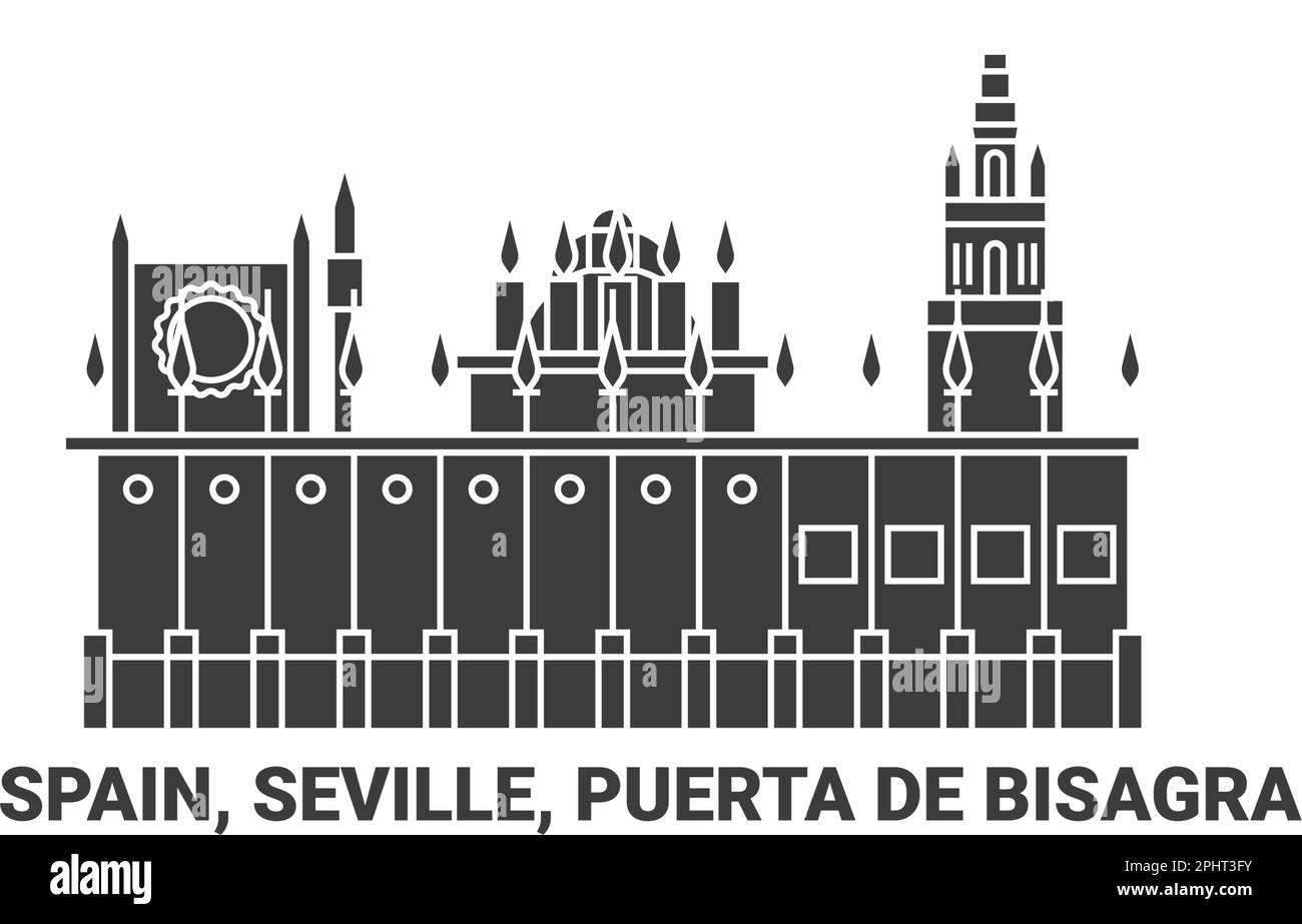 Spanien, Sevilla, Puerta De Bisagra, Reise-Wahrzeichen-Vektordarstellung Stock Vektor