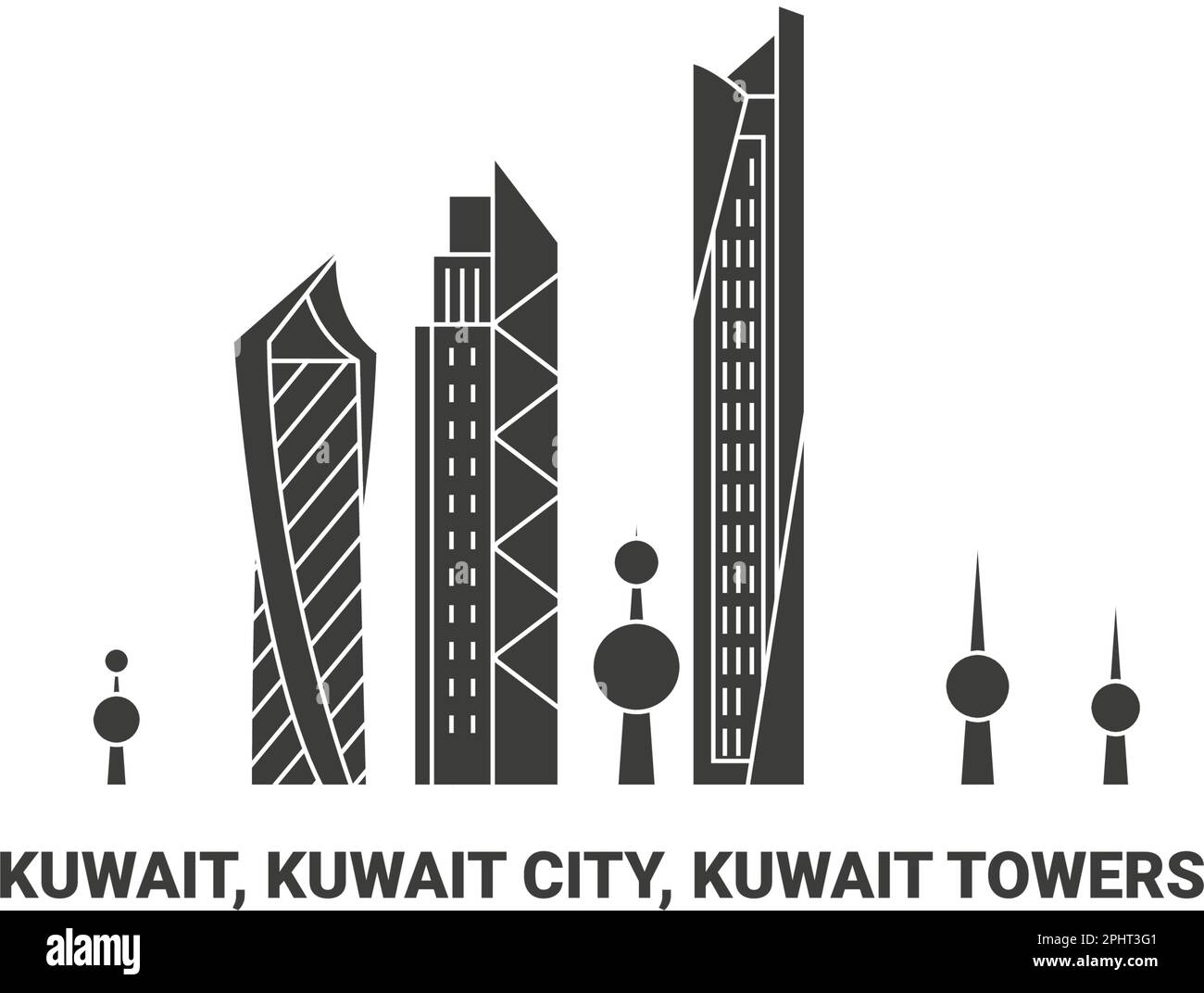 Kuwait, Kuwait-Stadt, Kuwait-Türme, Reise-Wahrzeichen-Vektordarstellung Stock Vektor