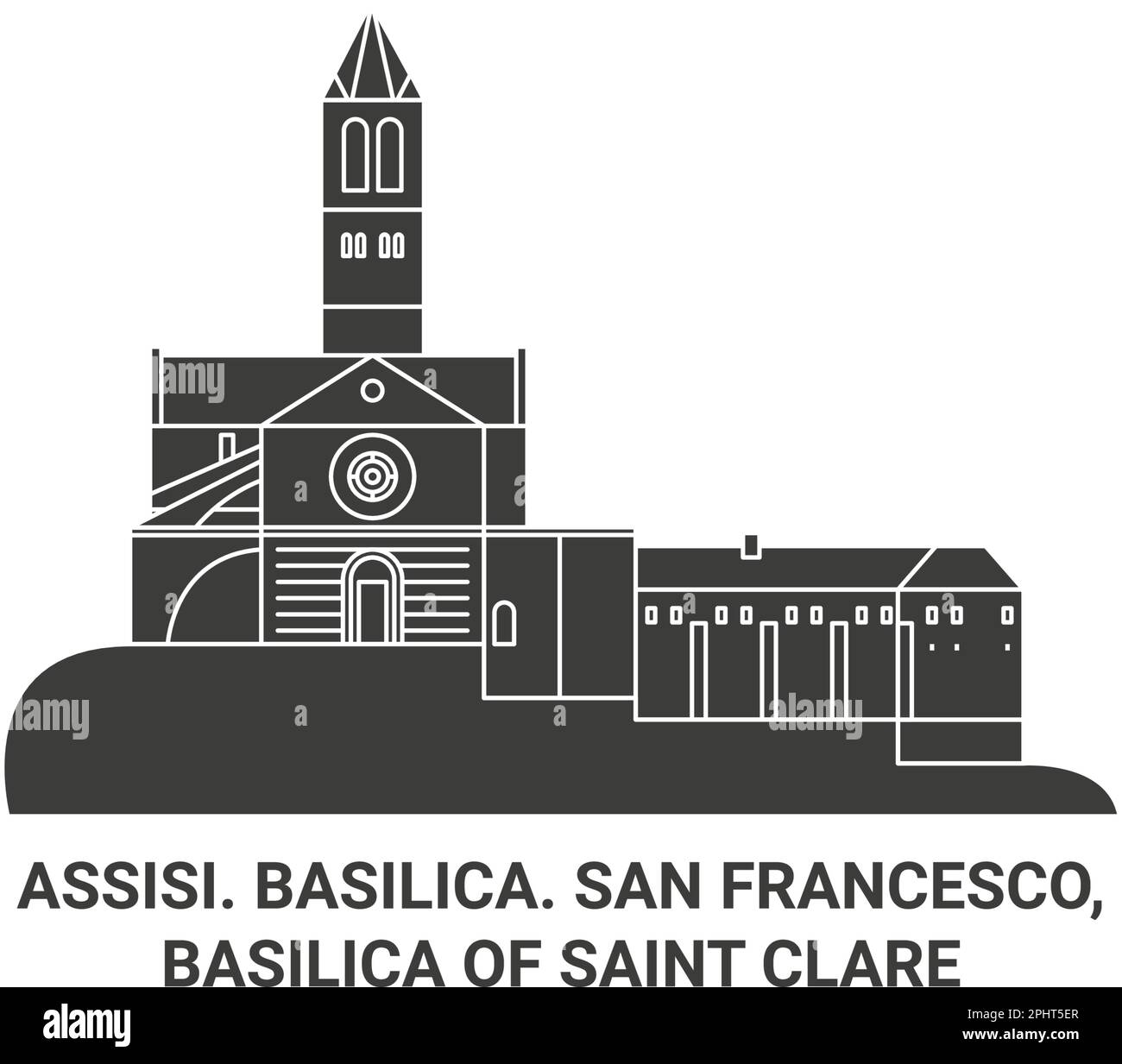 Italien, Basilika. San Francesco, Basilika des Heiligen Clare, Reise-Wahrzeichen-Vektor-Illustration Stock Vektor