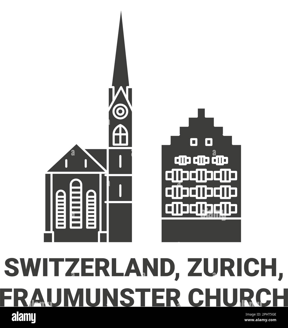 Schweiz, Zürich, Fraumunster Kirche Reise-Wahrzeichen-Vektordarstellung Stock Vektor