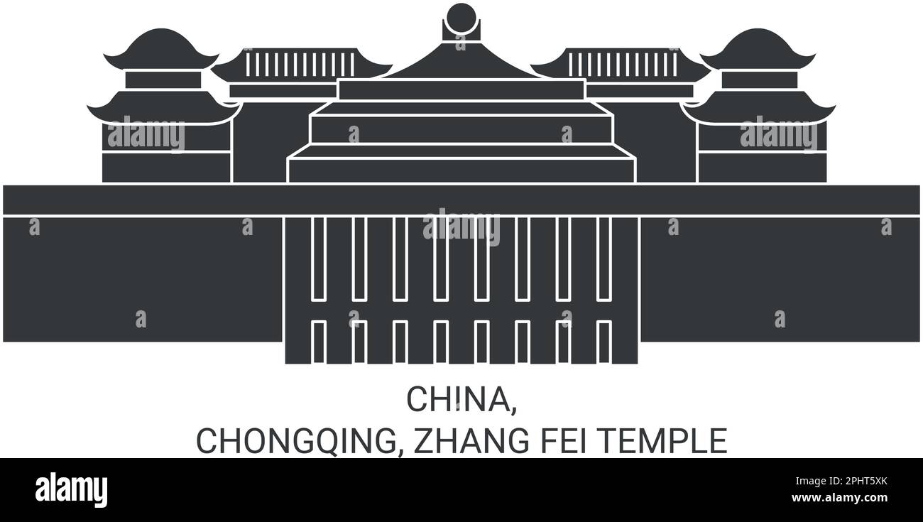 China, Chongqing, Zhang-Fei-Tempel Reise-Wahrzeichen-Vektordarstellung Stock Vektor