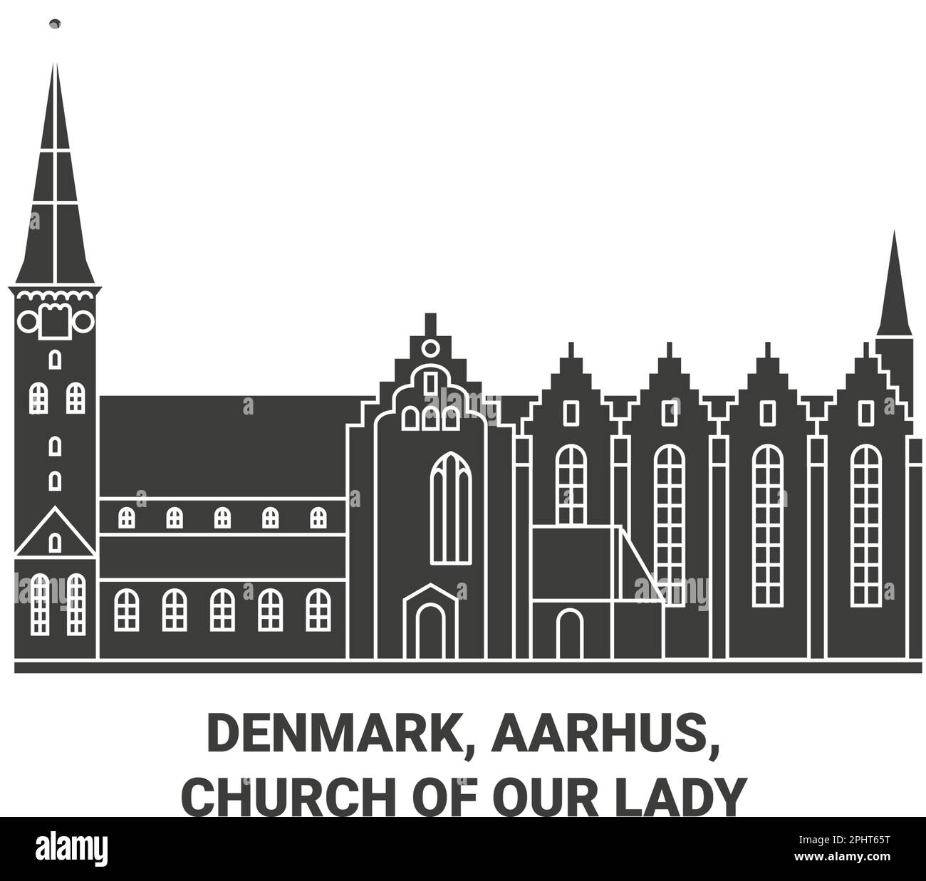 Dänemark, Aarhus, Kirche unserer Lieben Frau, Reise-Wahrzeichen-Vektordarstellung Stock Vektor