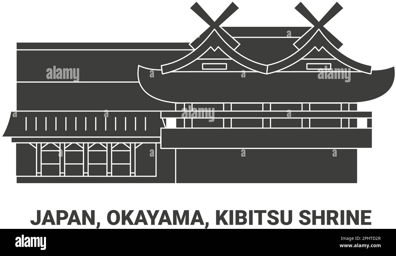 Japan, Okayama, Kibitsu-Schrein, Reise-Wahrzeichen-Vektordarstellung Stock Vektor
