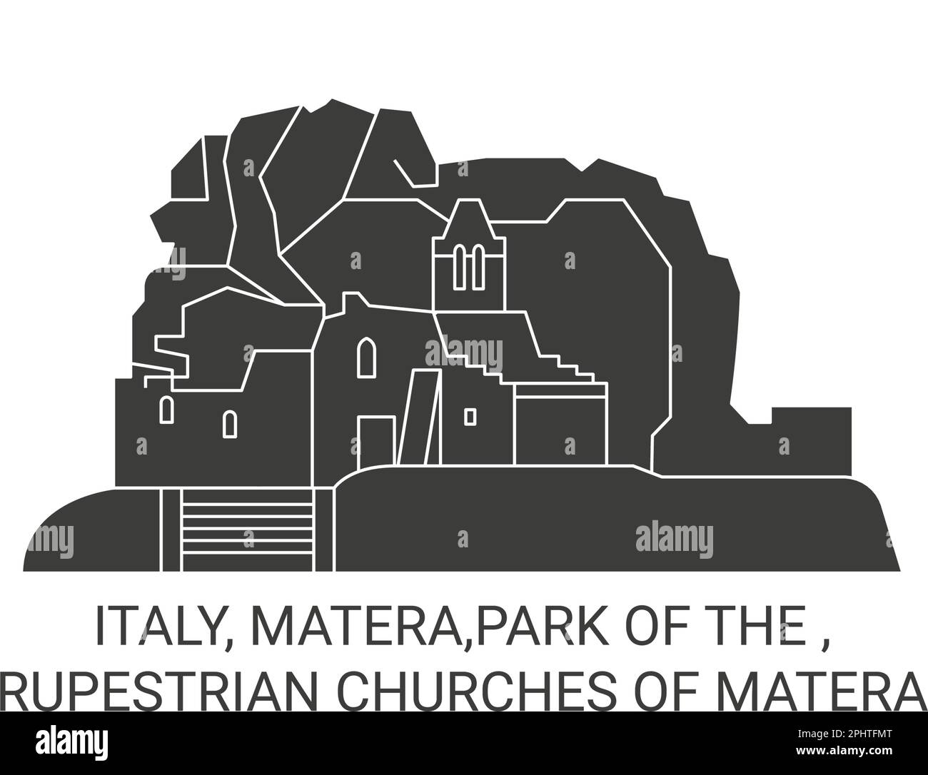 Italien, Matera, Park of the , Rupestrische Kirchen von Matera reisen Wahrzeichen Vektordarstellung Stock Vektor