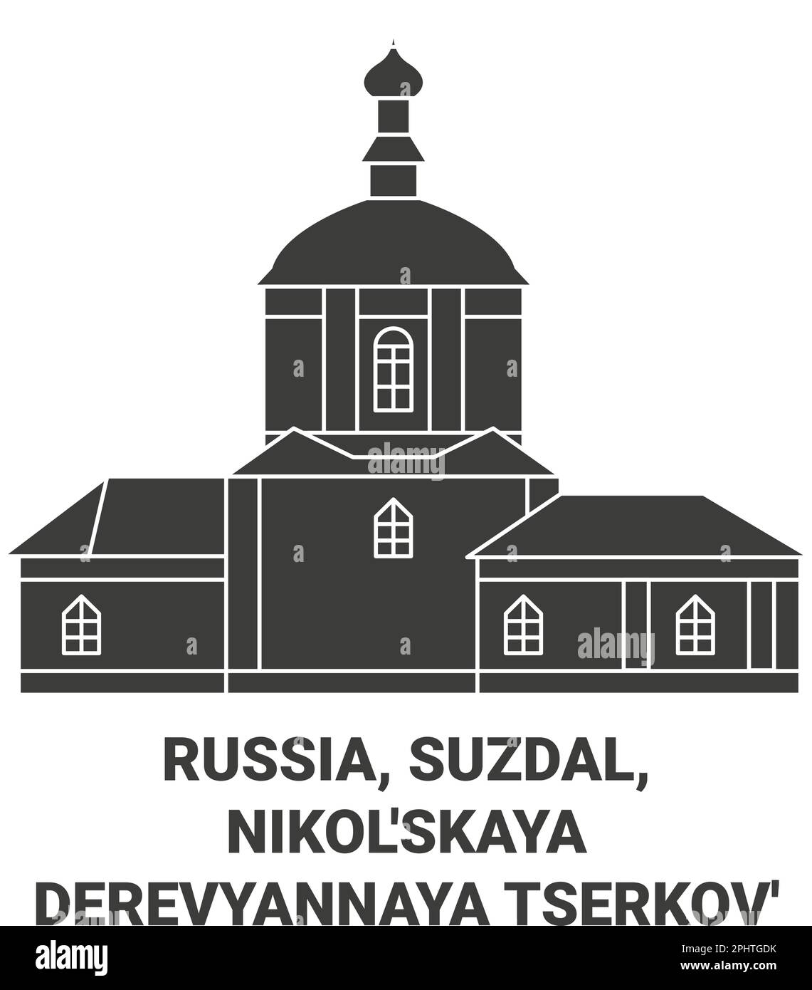 Russland, Suzdal, Nikol'skaya Derevyannaya Tserkov' Reise-Wahrzeichen Vektordarstellung Stock Vektor