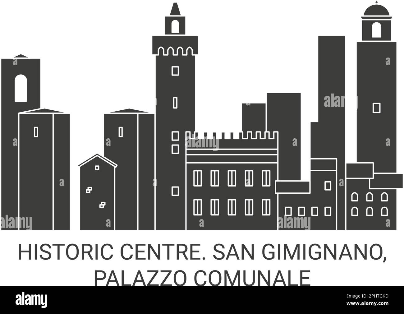 Italien, San Gimignano, Palazzo Comunale Reise-Wahrzeichen-Vektordarstellung Stock Vektor