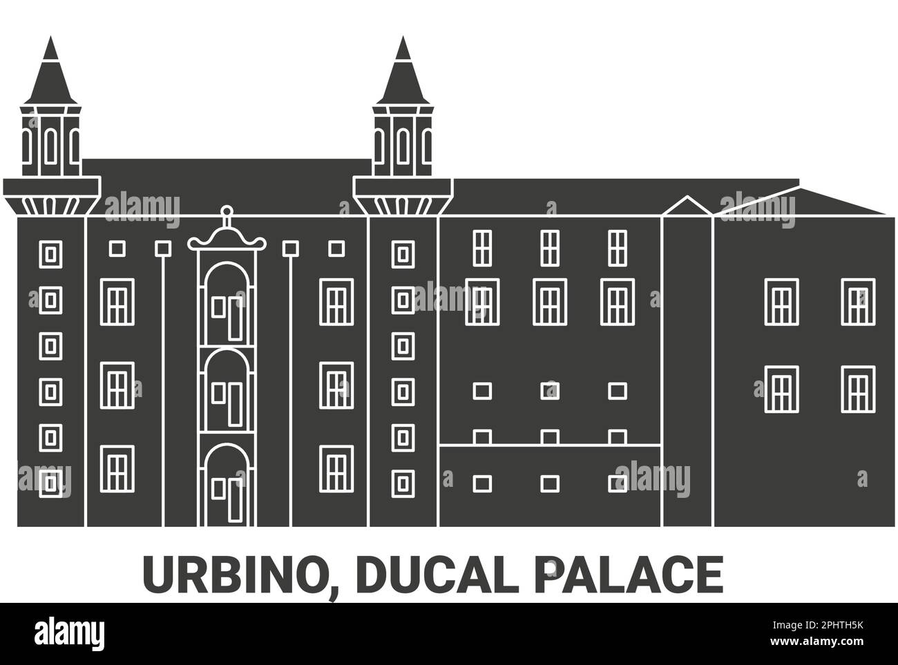 Italien, Urbino, Herzogspalast, Reise-Wahrzeichen-Vektordarstellung Stock Vektor