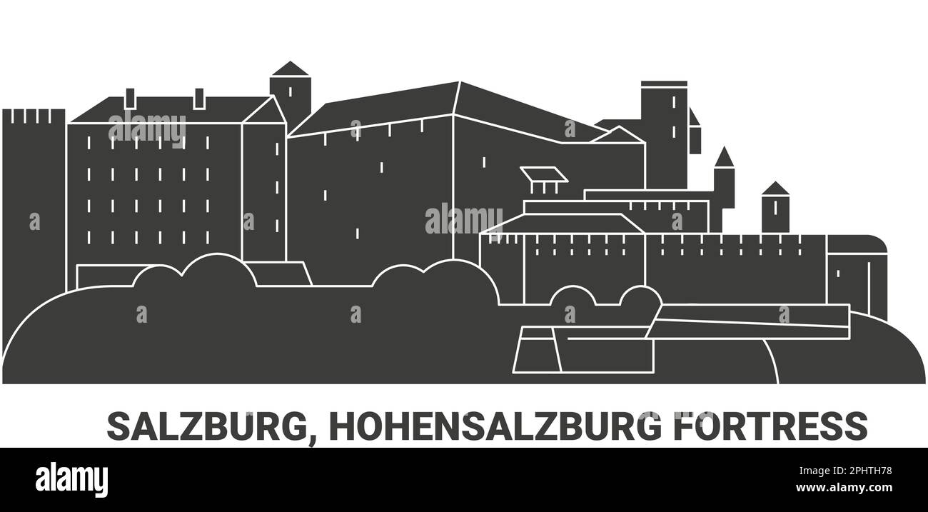 Frankreich, Salzburg, Festung Hohensalzburg, Reise-Wahrzeichen-Vektordarstellung Stock Vektor