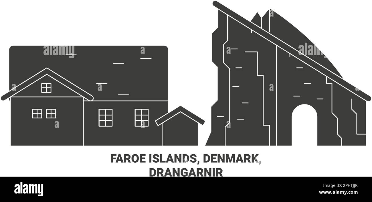 Dänemark, Färöer Inseln, Drangarnir Reise-Wahrzeichen-Vektordarstellung Stock Vektor