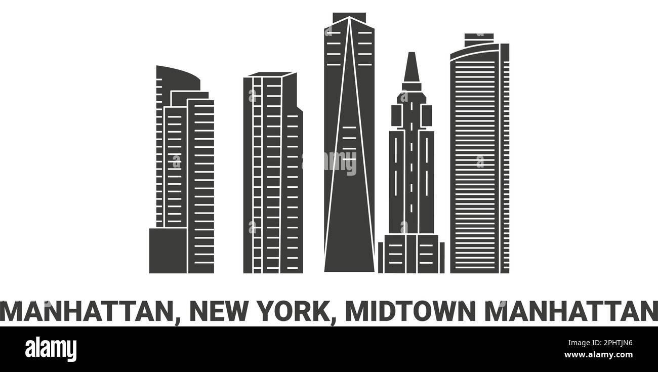 USA, Manhattan, New York, Midtown Manhattan, Reise-Wahrzeichen-Vektordarstellung Stock Vektor