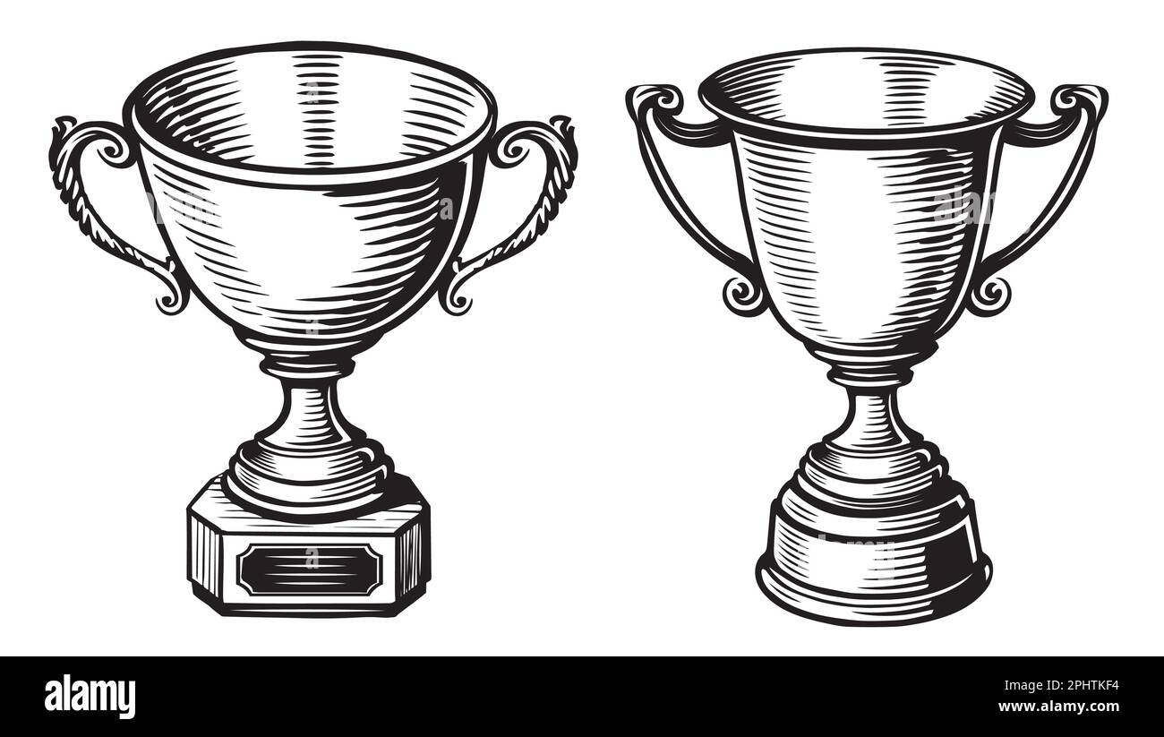 Champion Cup, Gewinner des Trophäen-Preises im Skizzenstil. Vektordarstellung des handgezogenen Preistempels Stock Vektor