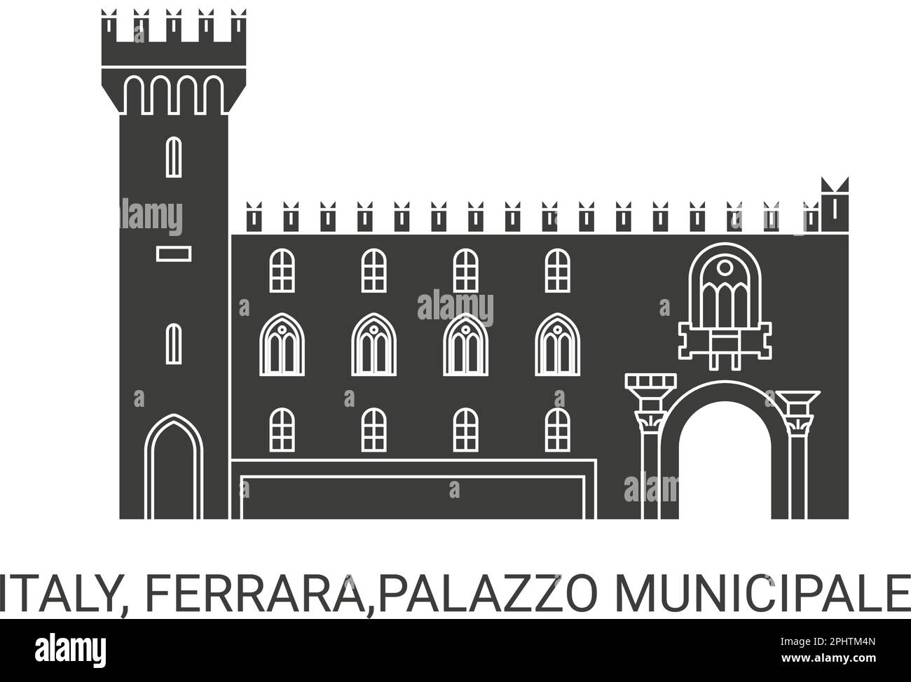 Italien, Ferrara, Palazzo Municipale, Reise-Wahrzeichen-Vektordarstellung Stock Vektor