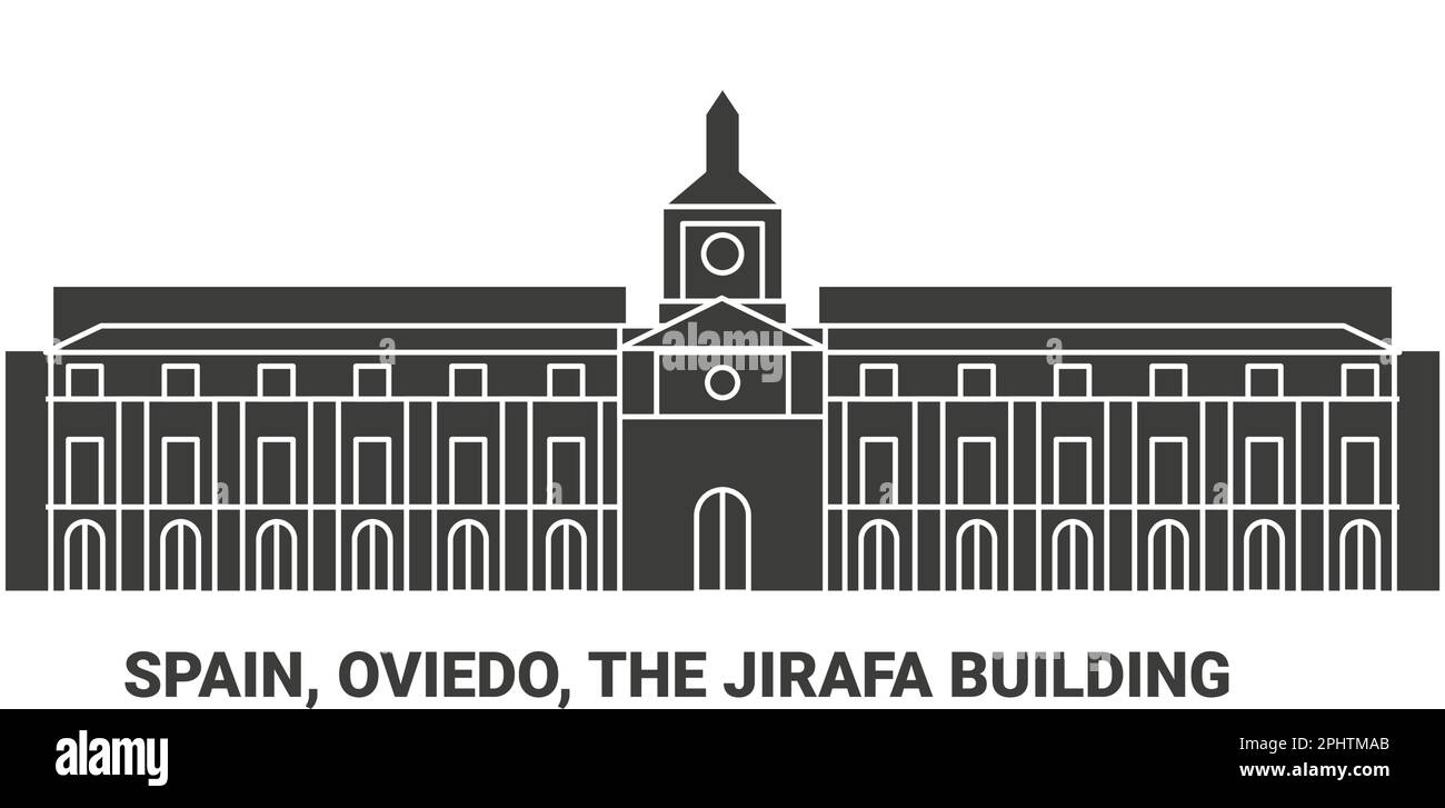 Spanien, Oviedo, das Jirafa-Gebäude, Reise-Wahrzeichen-Vektordarstellung Stock Vektor
