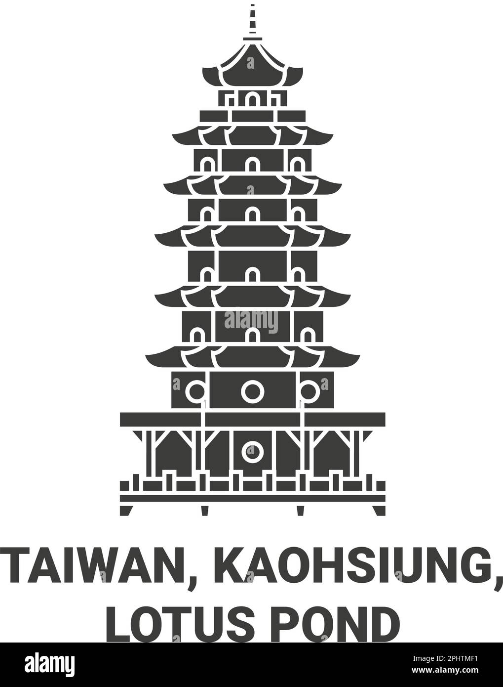 Taiwan, Kaohsiung, Lotus Pond Reise-Vektordarstellung Stock Vektor