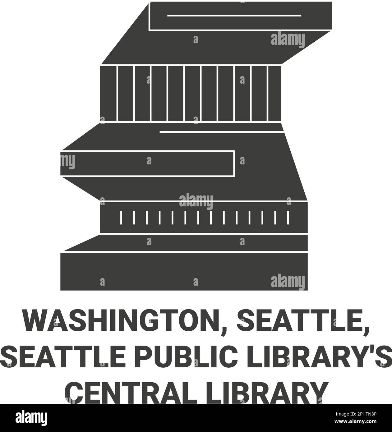 USA, Washington, Seattle, Seattle, Seattle, Seattle Public Library Central Library, Reiseziel-Vektordarstellung Stock Vektor