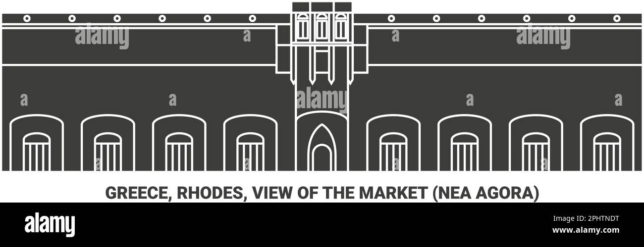 Griechenland, Rhodos, Blick auf den Markt Nea Agora Reise Landmark Vector Illustration Stock Vektor
