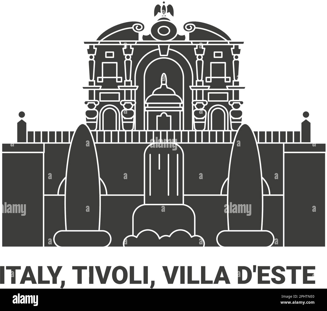 Italien, Tivoli, Villa D'este, Reise-Wahrzeichen-Vektordarstellung Stock Vektor