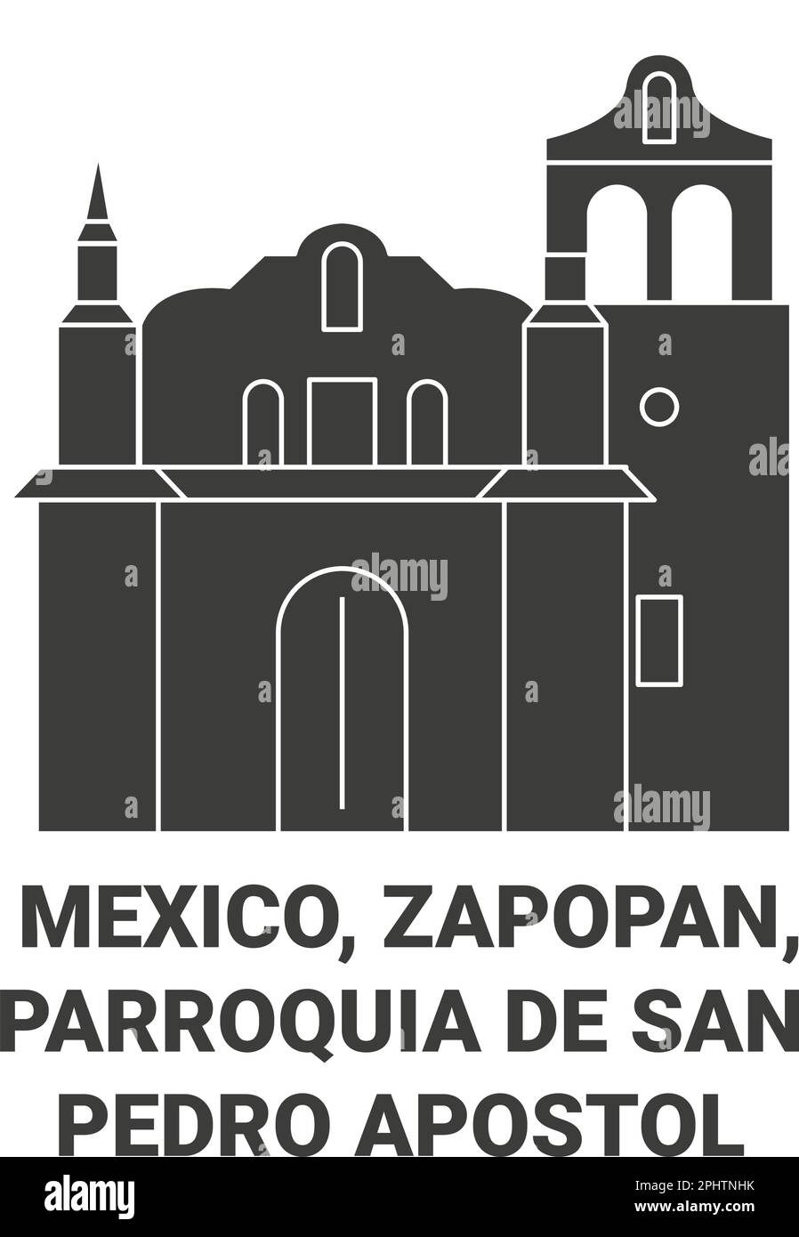 Mexiko, Zapopan, Parroquia De San Pedro Apostol Reise-Wahrzeichen-Vektordarstellung Stock Vektor