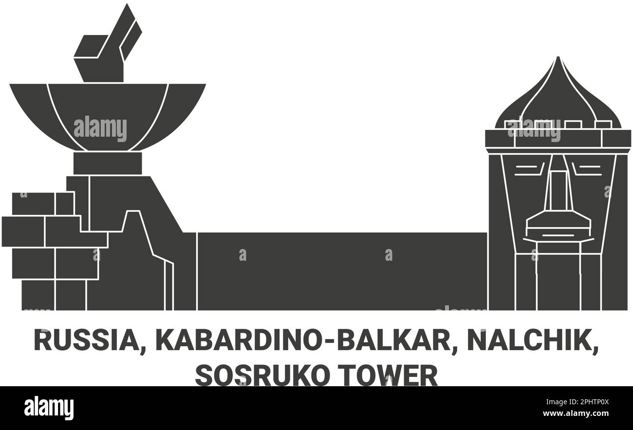 Russland, Kabardinobalkar, Nalchik, Sosruko-Turm Reise-Wahrzeichen-Vektordarstellung Stock Vektor