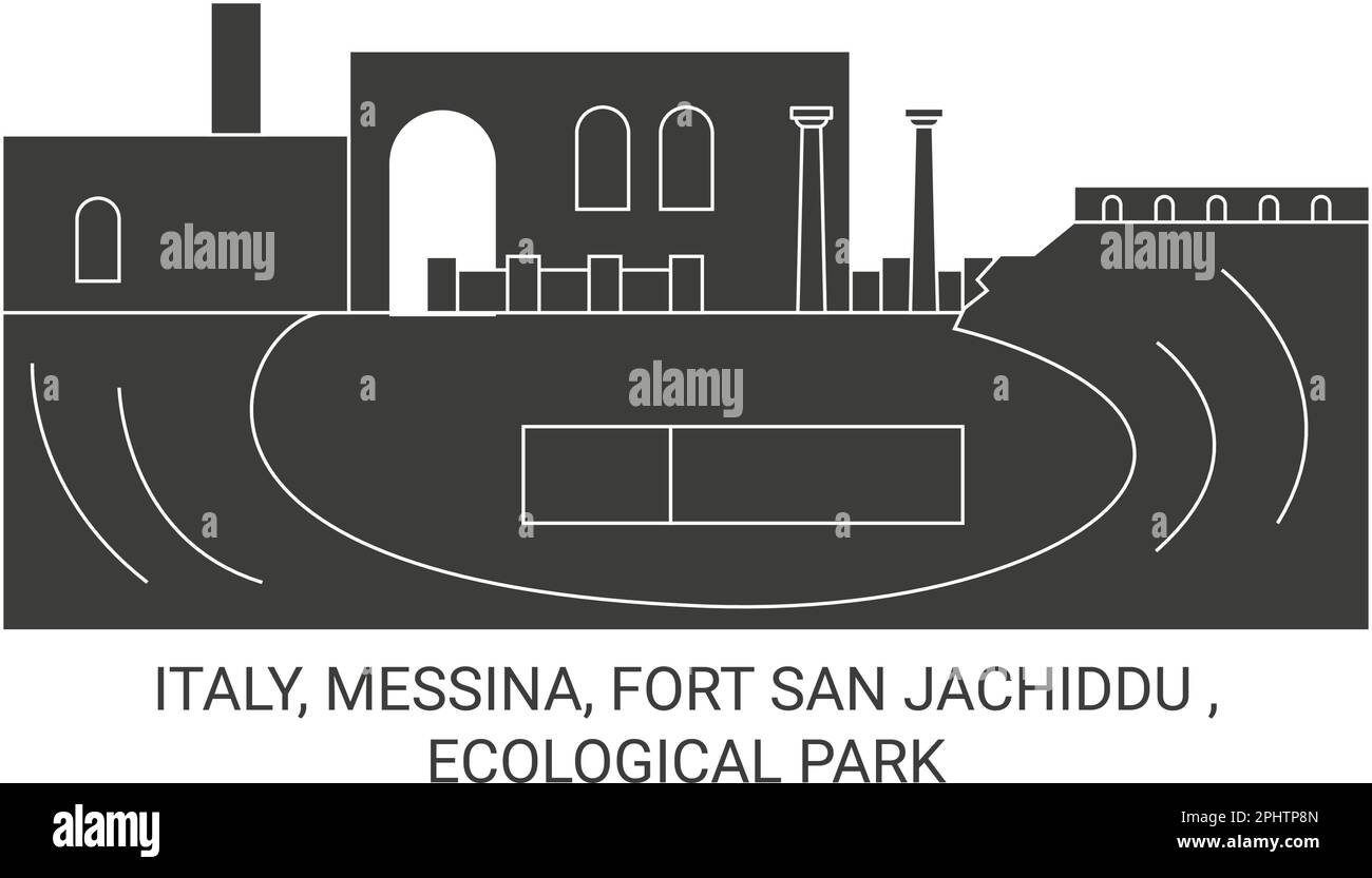 Italien, Messina, Fort San Jachiddu, Ecological Park Reise-Wahrzeichen-Vektordarstellung Stock Vektor