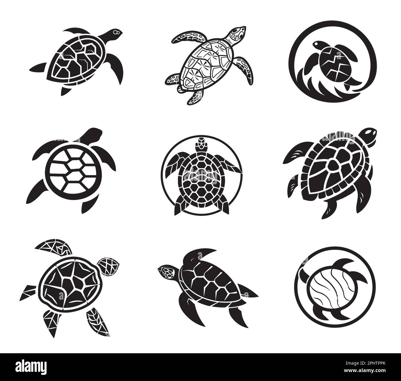 Schildkrötensymbole skizzieren handgezeichnete Illustration Stock Vektor