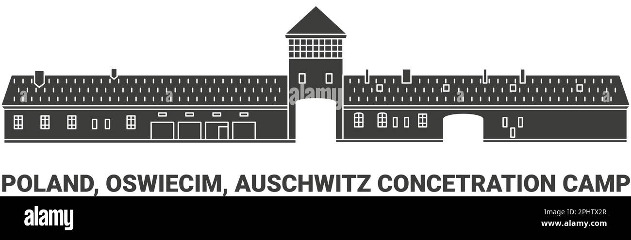 Polen, Oswiecim, Auschwitz-Konzetationslager, Reise-Wahrzeichen-Vektordarstellung Stock Vektor