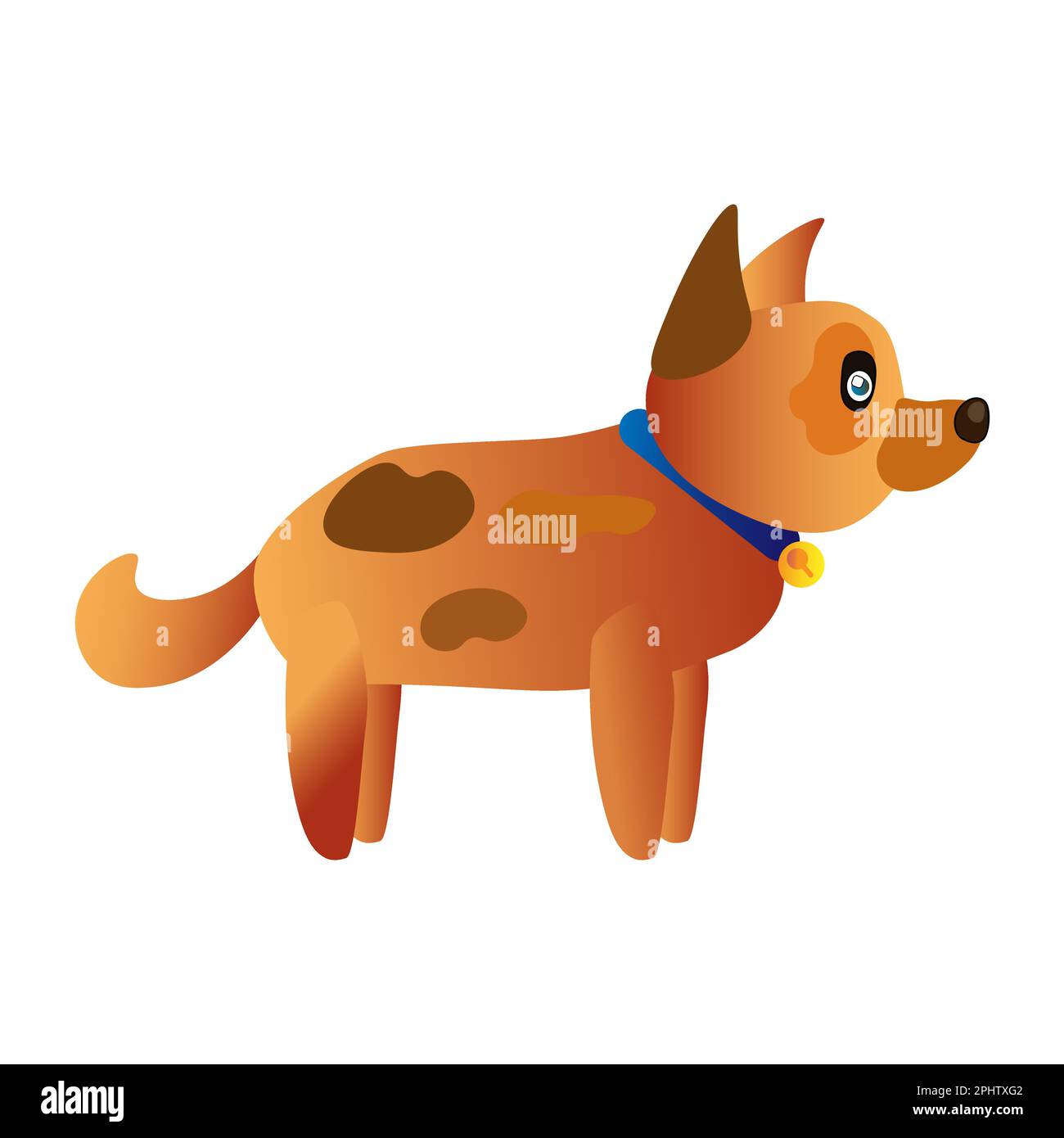 Hund mit Halsband. Süßes Zeichentrickhündchen. Farbige Vektordarstellung isoliert auf weißem Hintergrund. Stock Vektor